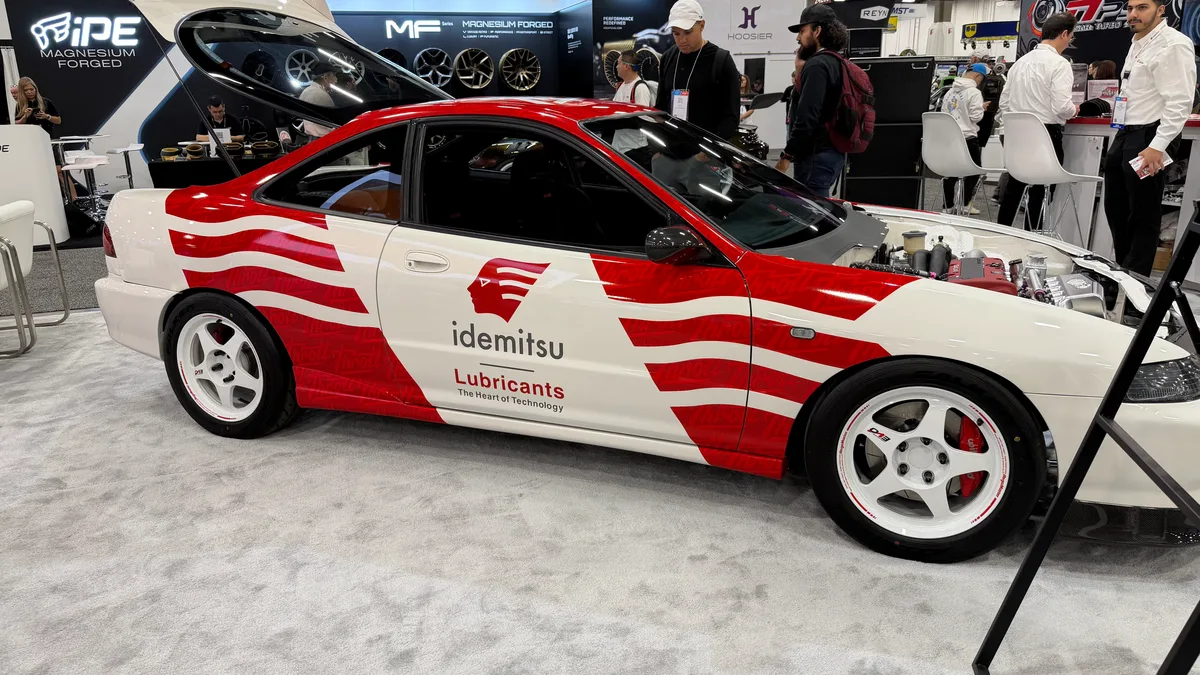 Acura Integra Type R with Idemitsu Lubricants livery on display in the Honda section at SEMA 2025