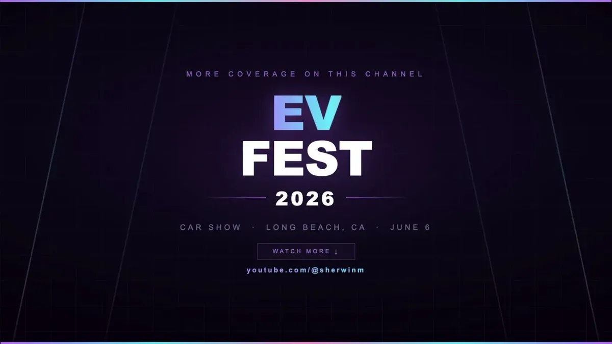 EV Fest 2026 Long Beach car show promo graphic with more coverage on the channel