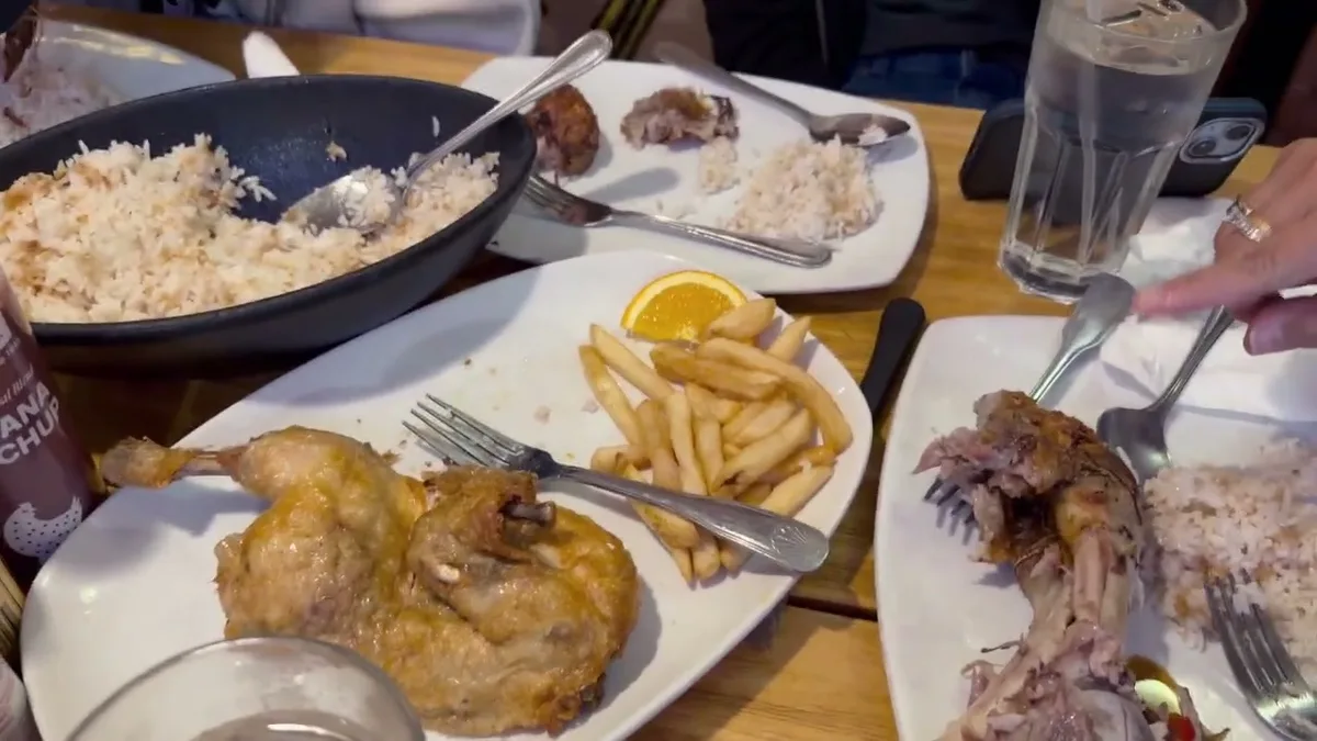Fried chicken, rice, and fries at Max's Restaurant.