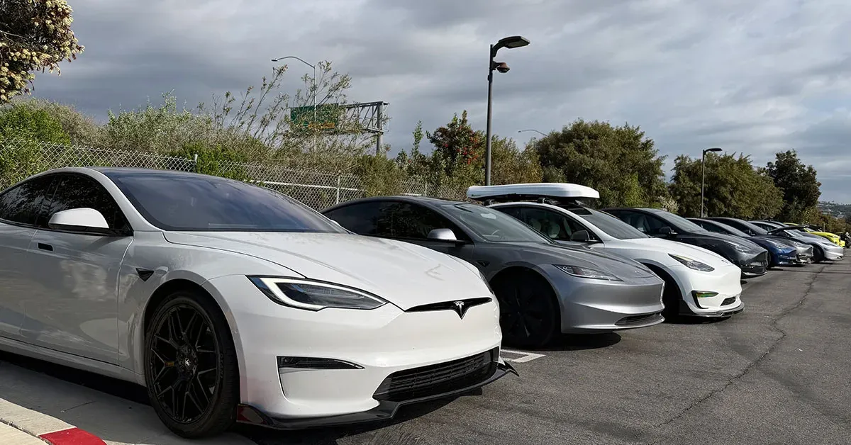 Many EVs Tesla parked