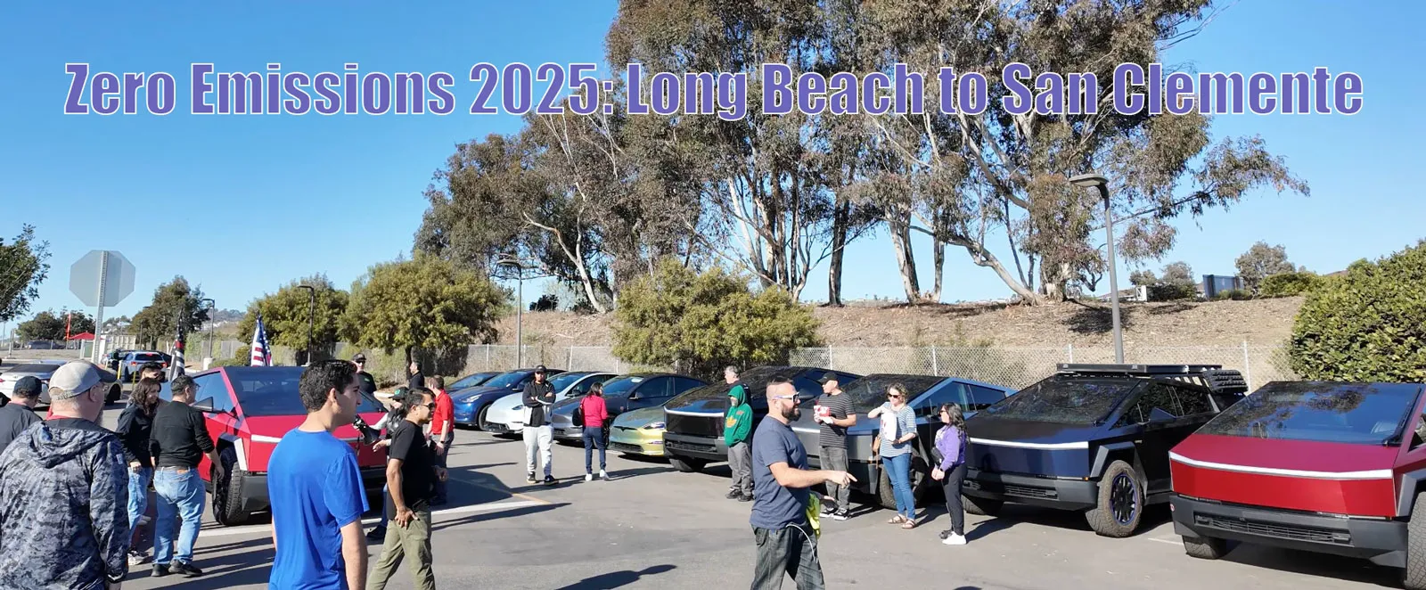 Group of people in a parking lot in front of EVs
