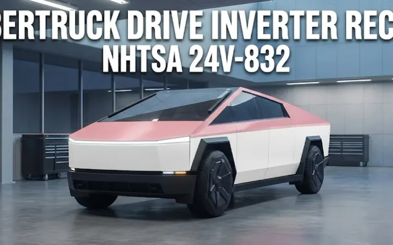 Cybertruck with recall announcement text