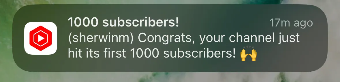 Phone notification of 1 million views