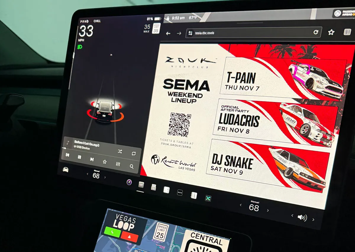 Tesla screen inside Vegas Loop