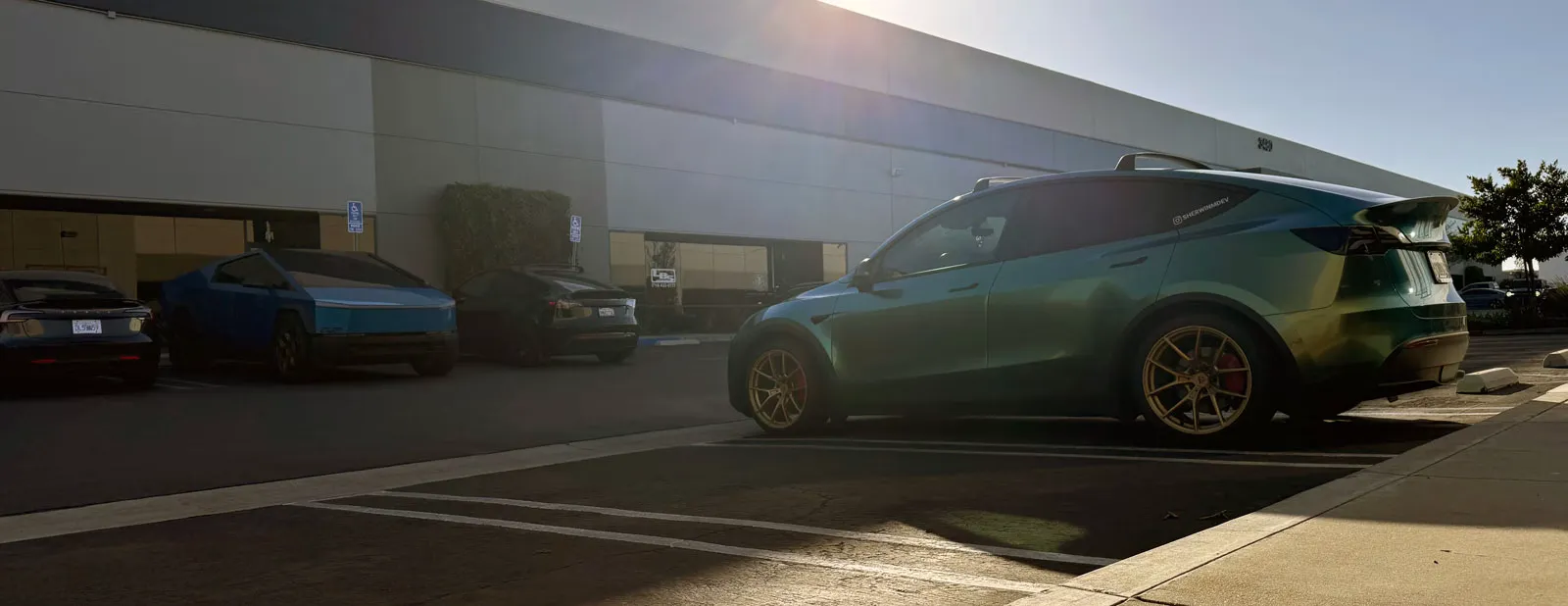 Wrapped Tesla Model Y Performance with wrapped Cybertruck