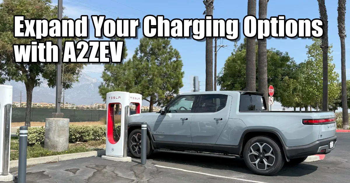Rivian R1T charging at Tesla Supercharger