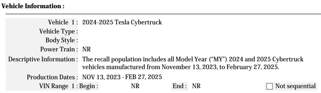Cybertruck cantrail recall