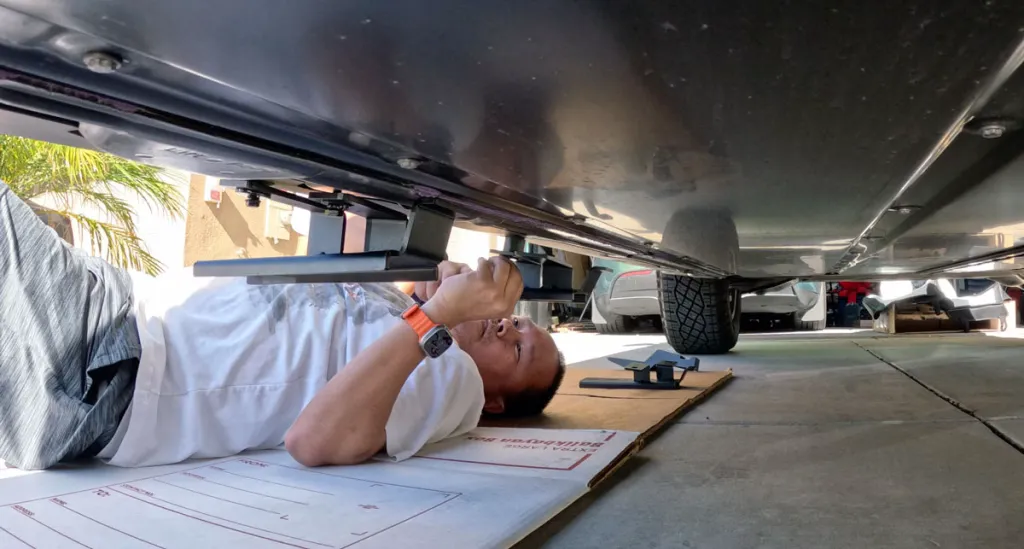 Installing brackets under the Cybertruck