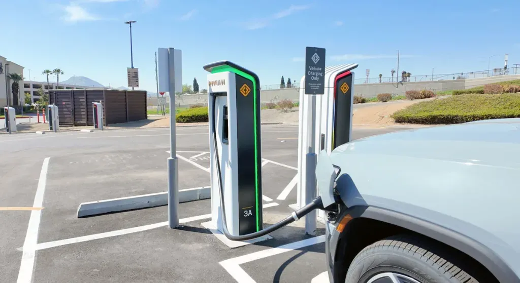 Electric vehicle charging station outdoors