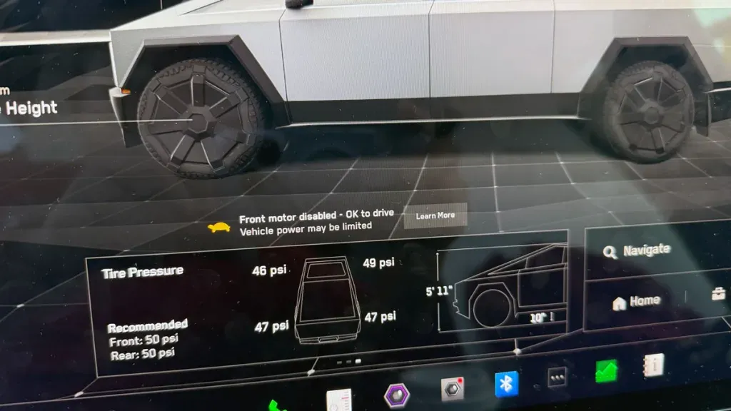 Cybertruck display showing Turtle Mode warning