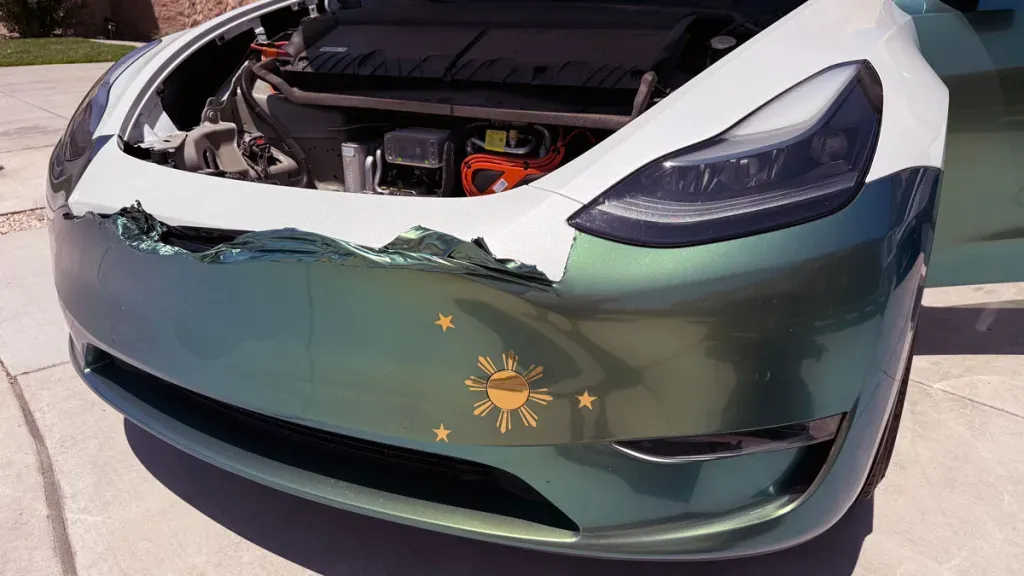 front of model y wrap being removed