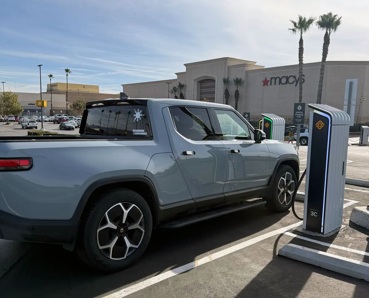 R1T charging at Inland Center Rivian Adventure Network