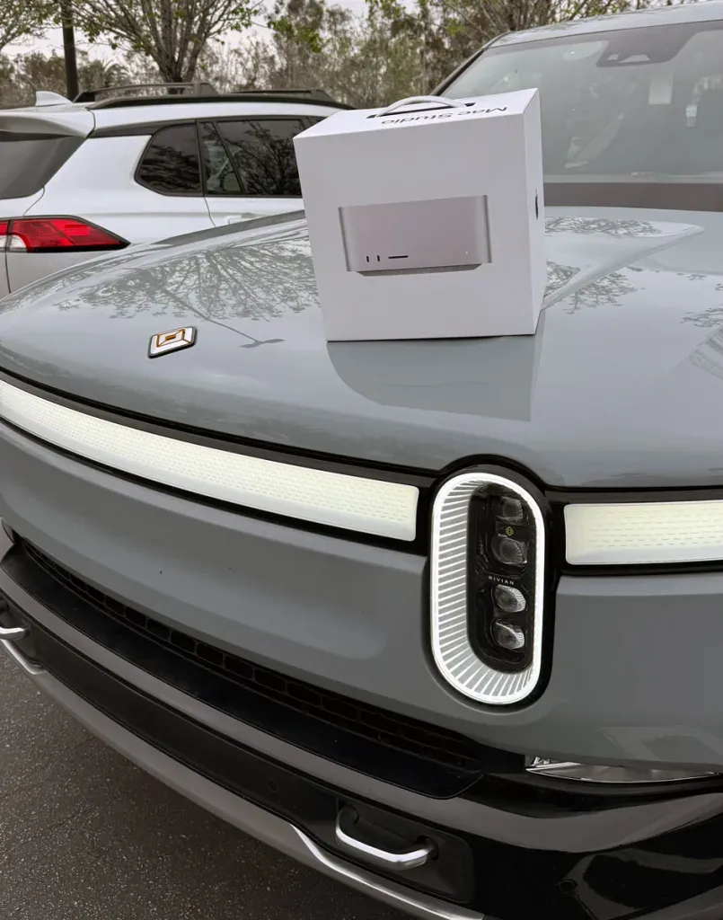 Mac Studio on top of Rivian R1T hood