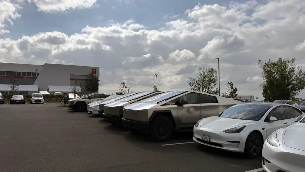 Tesla Cybertrucks parked at dealership
