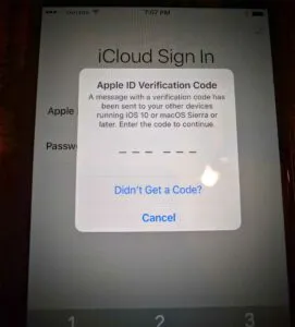 iCloud two factor code