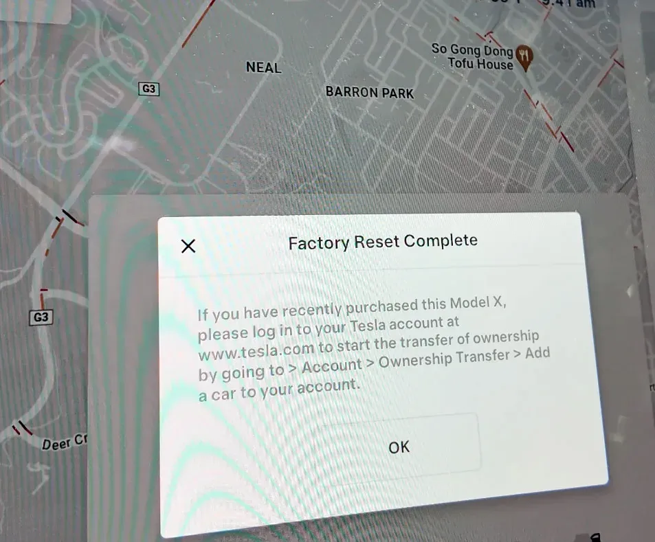 Tesla loaner factory reset