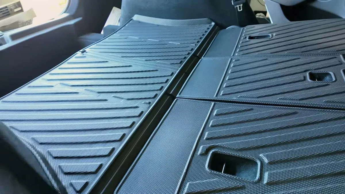 Jowua trunk liners and seatback protectors fully installed in Tesla Model Y Juniper.