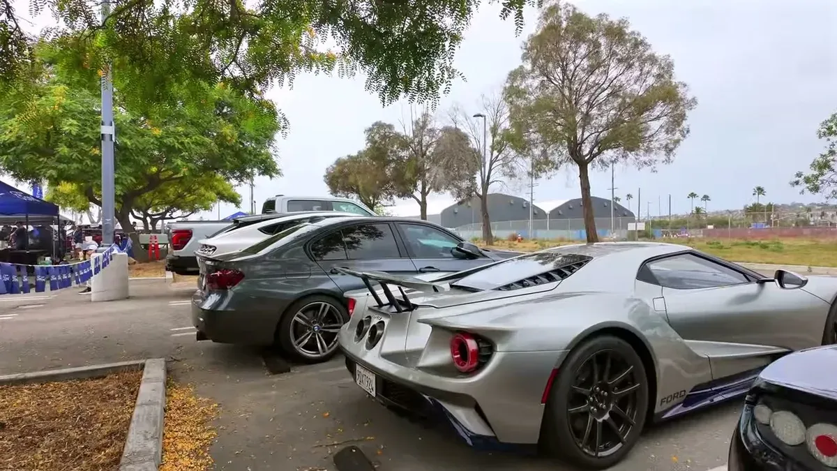 Silver Ford GT supercar parked at Electrify Expo event