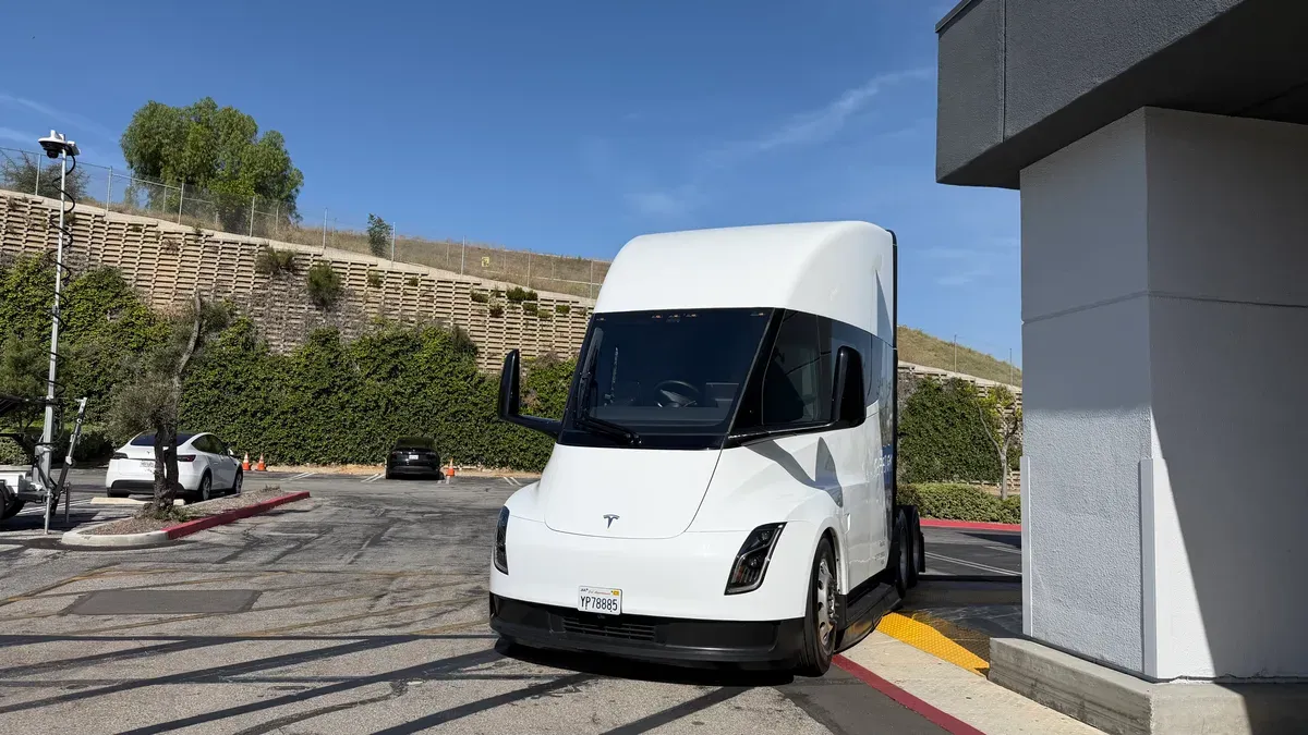 Tesla Semi at the Montebello Tesla grand opening, parked next to the building.