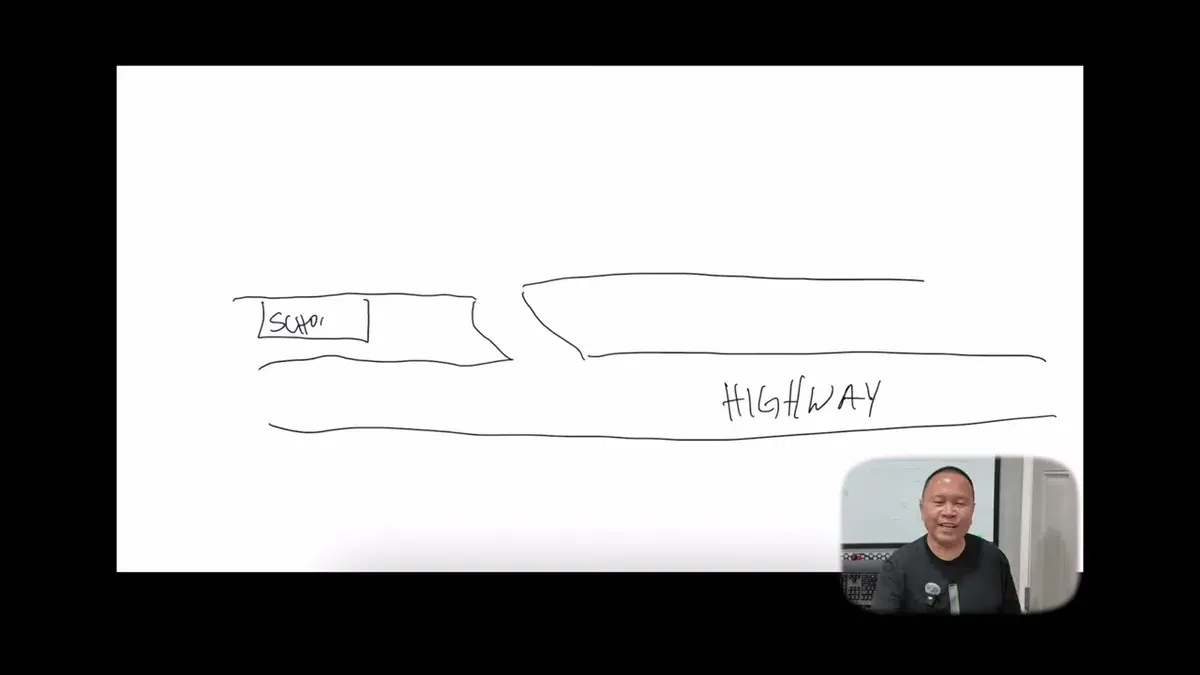 Whiteboard sketch of FSD school zone rerouting
